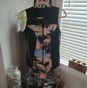 Torrid Black and Multicolor Tropical Print Bodysuit Size 0 NWOT